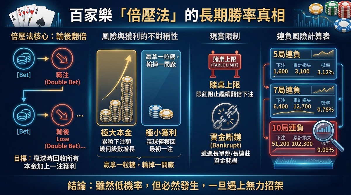 真人百家樂必勝公式真的存在？從機率論看倍壓法的長期勝率真相